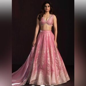Lehenga pink embroidered